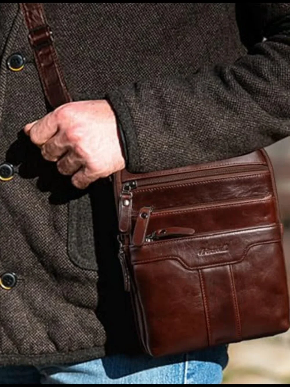 Leather Messenger Bag for Men, Small Sling Shoulder Bag, Crossbody Man Purse